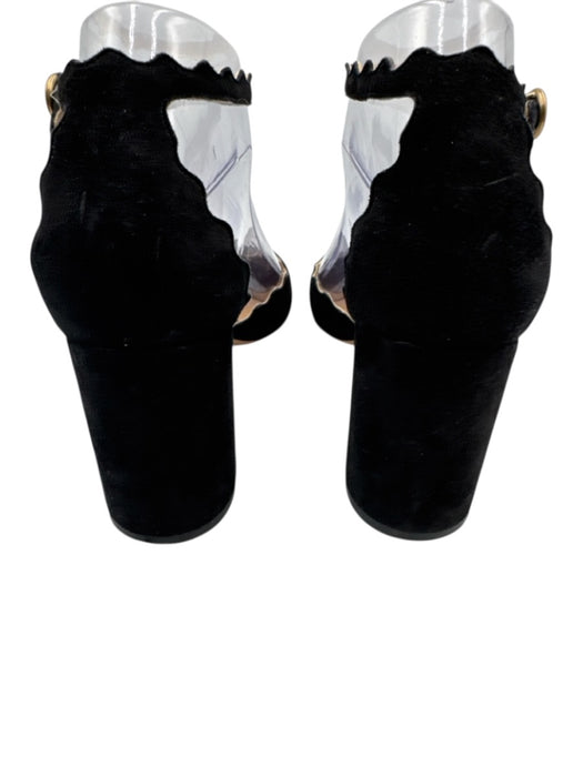 Chloe Shoe Size 38.5 Black Leather Upper Suede Scalloped Edge Ankle Buckle Pumps Black / 38.5