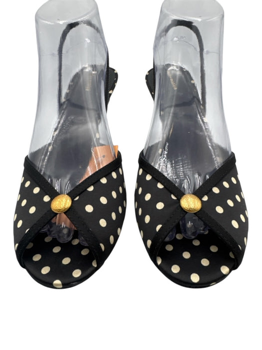 Reformation Shoe Size 9 Black & Cream White Satin Upper Polka Dots Slingbacks Black & Cream White / 9