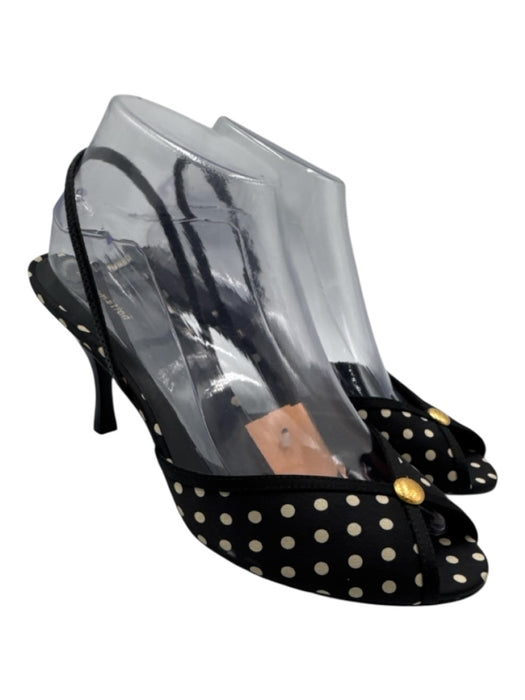 Reformation Shoe Size 9 Black & Cream White Satin Upper Polka Dots Slingbacks Black & Cream White / 9