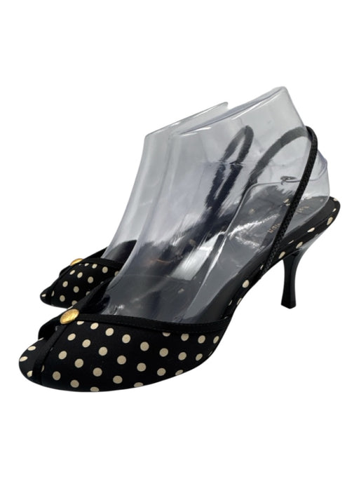Reformation Shoe Size 9 Black & Cream White Satin Upper Polka Dots Slingbacks Black & Cream White / 9
