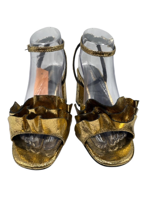 Larroude Shoe Size 8.5 Gold Tone Leather Upper Metallic Ruffle Sandals Gold Tone / 8.5