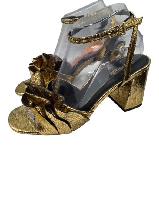 Larroude Shoe Size 8.5 Gold Tone Leather Upper Metallic Ruffle Sandals Gold Tone / 8.5