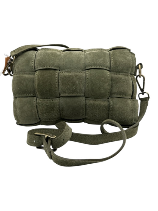 Viola Castellani Milano Sage green Leather Suede Woven Flap Top Crossbody Bag Sage green