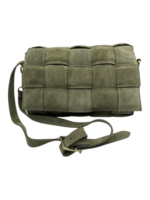 Viola Castellani Milano Sage green Leather Suede Woven Flap Top Crossbody Bag Sage green
