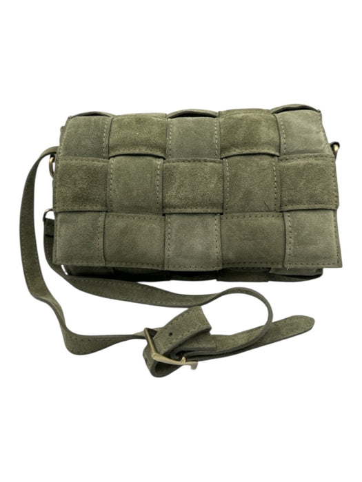 Viola Castellani Milano Sage green Leather Suede Woven Flap Top Crossbody Bag Sage green