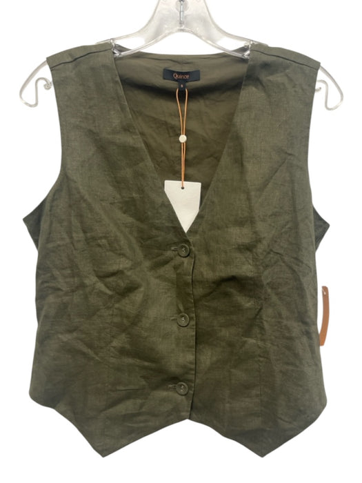 Quince Size S Olive Green Linen Button Front V Neck Sleeveless Vest Top Olive Green / S