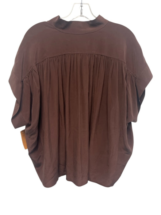 Vanessa Bruno Size XS/S Maroon Brown Silk Short Dolman Sleeve Draped V Neck Top Maroon Brown / XS/S