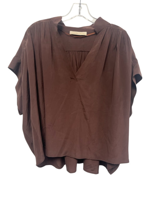 Vanessa Bruno Size XS/S Maroon Brown Silk Short Dolman Sleeve Draped V Neck Top Maroon Brown / XS/S