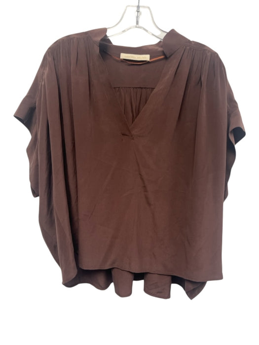 Vanessa Bruno Size XS/S Maroon Brown Silk Short Dolman Sleeve Draped V Neck Top Maroon Brown / XS/S
