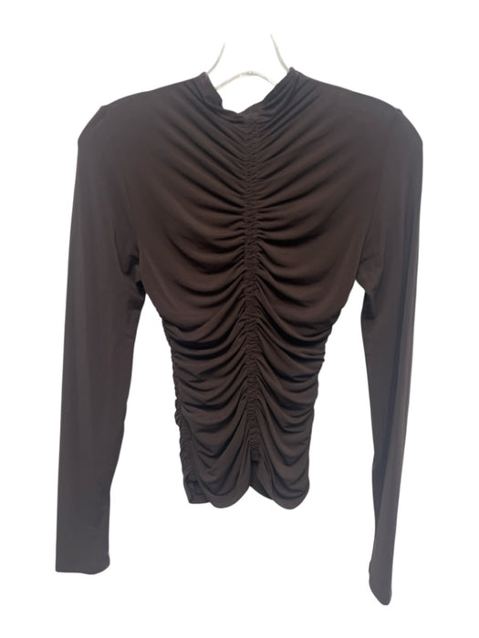 A.L.C. Size S Dark Brown Viscose Blend Long Sleeve Ruched Mock Neck Drape Top Dark Brown / S