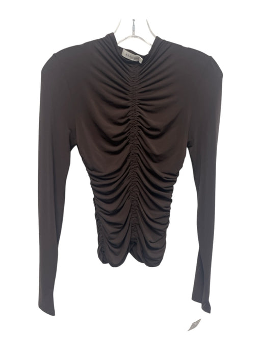 A.L.C. Size S Dark Brown Viscose Blend Long Sleeve Ruched Mock Neck Drape Top Dark Brown / S