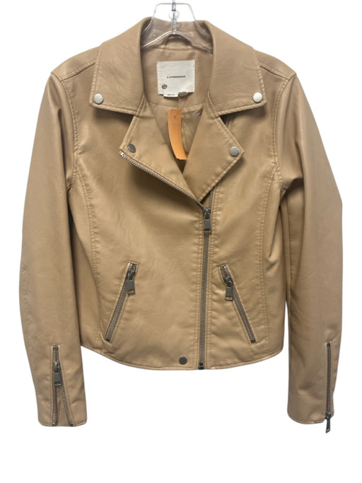 By Anthropologie Size S Beige PU Leather Zip Front Zip Pocket Moto Jacket Beige / S