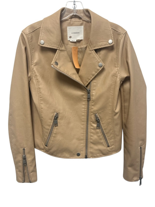 By Anthropologie Size S Beige PU Leather Zip Front Zip Pocket Moto Jacket Beige / S