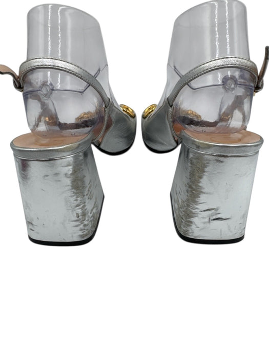 Gucci Shoe Size 38.5 Silver Leather Upper Metallic Horsebit Slingbacks Silver / 38.5