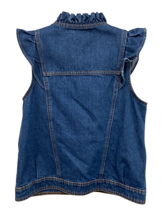 Sezane Denim Size Small Dark Wash Cotton Button Front Ruffles Cap Sleeve Vest Dark Wash / Small