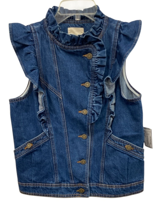 Sezane Denim Size Small Dark Wash Cotton Button Front Ruffles Cap Sleeve Vest Dark Wash / Small