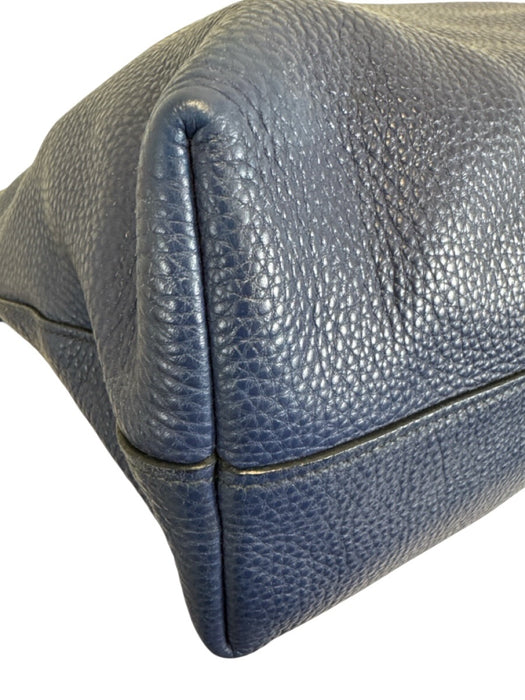 Prada Navy Blue Leather Top Handle Triangle Logo Crossbody Strap Tote Bag Navy Blue / XL