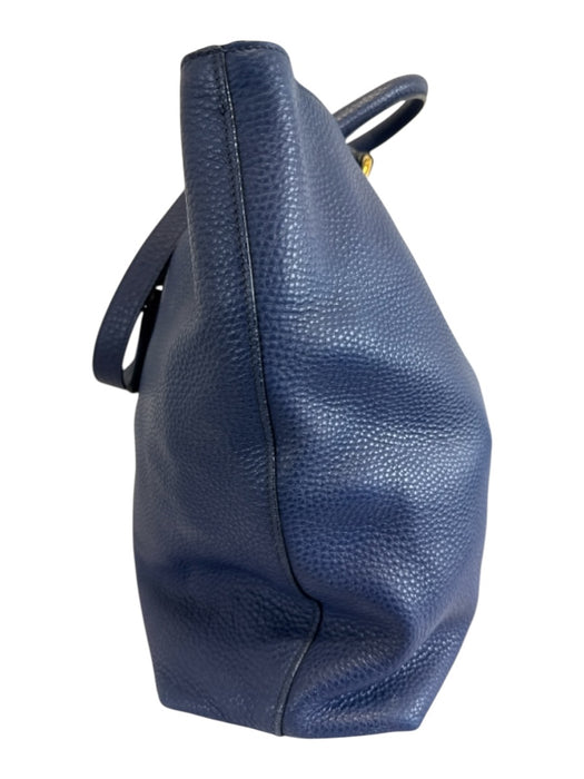 Prada Navy Blue Leather Top Handle Triangle Logo Crossbody Strap Tote Bag Navy Blue / XL