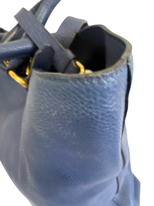 Prada Navy Blue Leather Top Handle Triangle Logo Crossbody Strap Tote Bag Navy Blue / XL