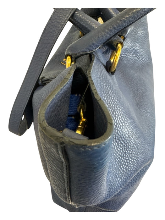 Prada Navy Blue Leather Top Handle Triangle Logo Crossbody Strap Tote Bag Navy Blue / XL