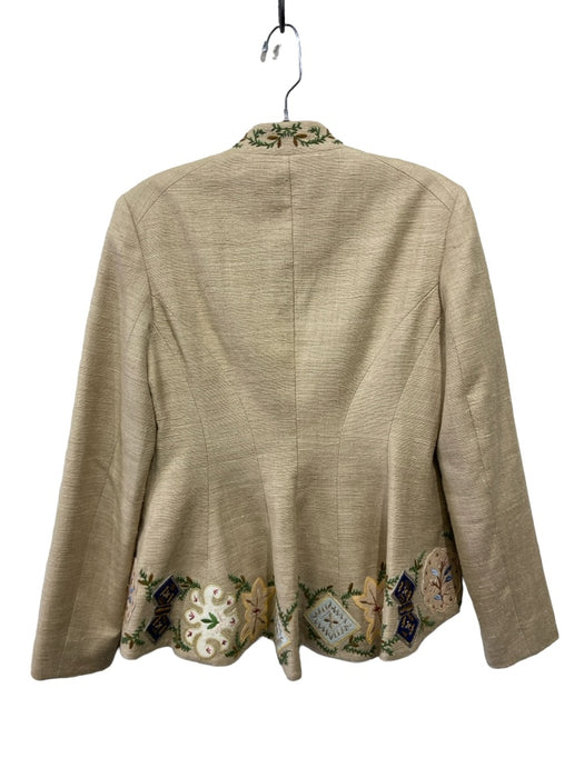 Tory Burch Size 2 Beige & Multi Silk Embroidered Floral Front Zip Jacket Beige & Multi / 2