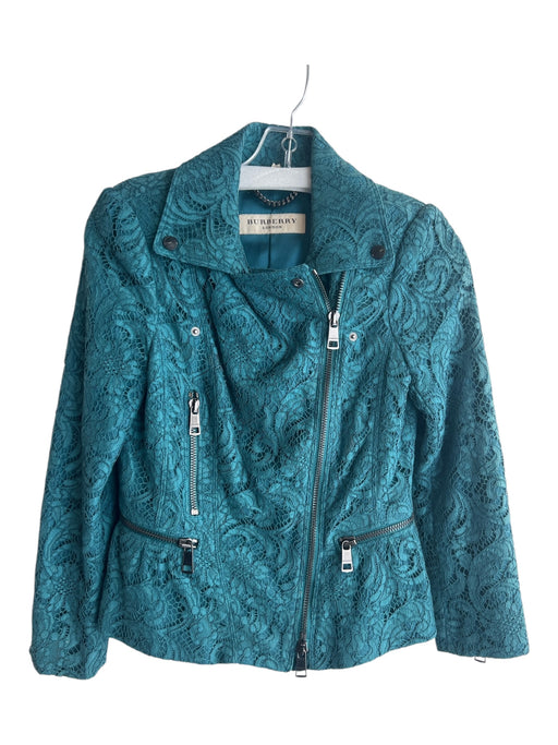 Burberry London Size 6 Turquiose Cotton Blend Button Collar Zip sleeve Jacket Turquiose / 6