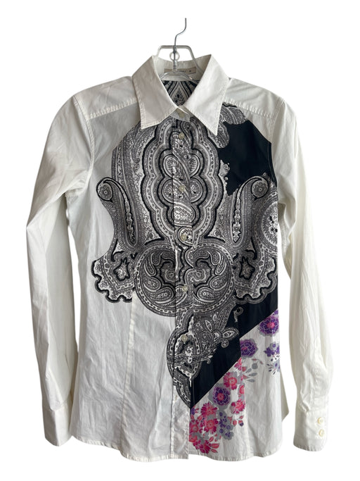 Etro Size 38 Black, White & Multi No Fabric Tag Fitted Long Sleeve Top Black, White & Multi / 38
