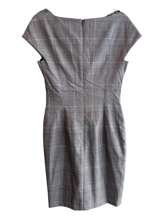 Escada Size 34 Grey & Red Wool Blend Sleeveless Cowl Neck Back Zip plaid Dress Grey & Red / 34