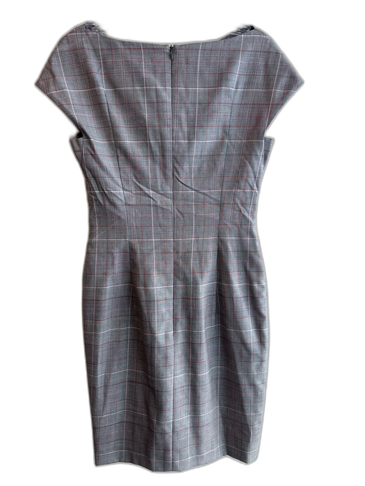 Escada Size 34 Grey & Red Wool Blend Sleeveless Cowl Neck Back Zip plaid Dress Grey & Red / 34