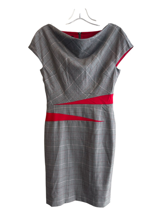 Escada Size 34 Grey & Red Wool Blend Sleeveless Cowl Neck Back Zip plaid Dress Grey & Red / 34