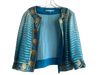 Trina Turk Size 4 Turquoise & Gold Silk Long Sleeve Sequin Detail Sheer Cardigan Turquoise & Gold / 4