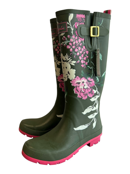 Joules Shoe Size 8 Green & Pink Rubber Round Toe Flower Knee High Rainboot Boots Green & Pink / 8
