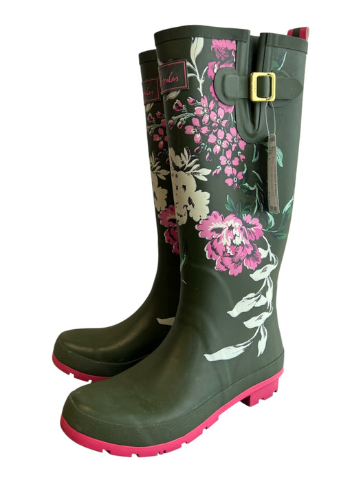 Joules Shoe Size 8 Green & Pink Rubber Round Toe Flower Knee High Rainboot Boots Green & Pink / 8