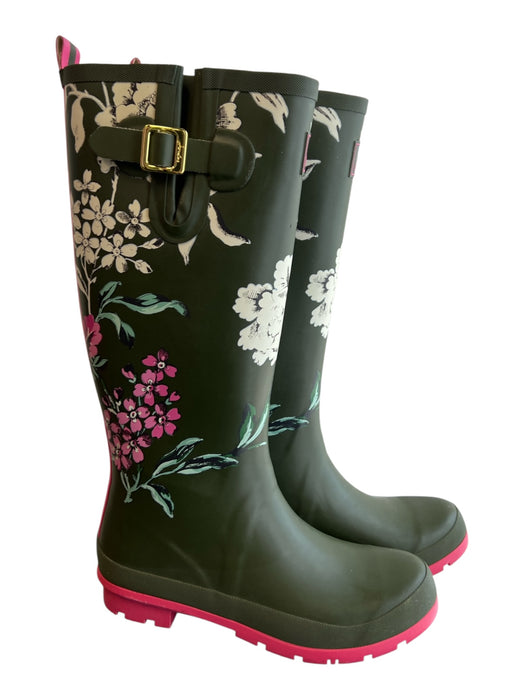 Joules Shoe Size 8 Green & Pink Rubber Round Toe Flower Knee High Rainboot Boots Green & Pink / 8