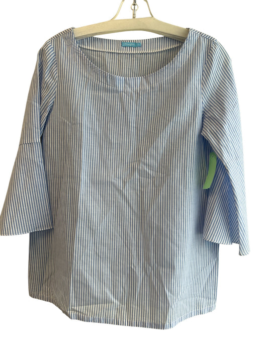 J. McLaughlin Size XS Blue & White Cotton Boat Neck 1/2 Sleeve Top Blue & White / XS