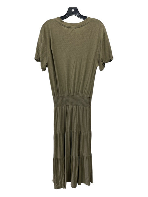 Nation Size M Olive Green Cotton Crew Neck Short Sleeve Smocked Waist Midi Dress Olive Green / M