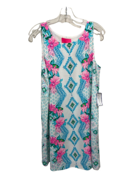Lilly Pulitzer Size M White, Blue & Pink Polyester Sleeveless Floral Dress White, Blue & Pink / M