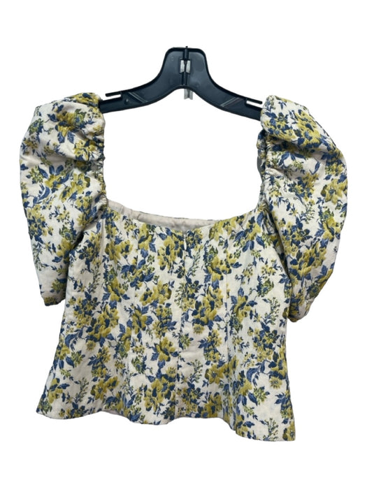 Lovers + Friends Size S White Yellow Blue Polyester Blend Floral Square Neck Top White Yellow Blue / S
