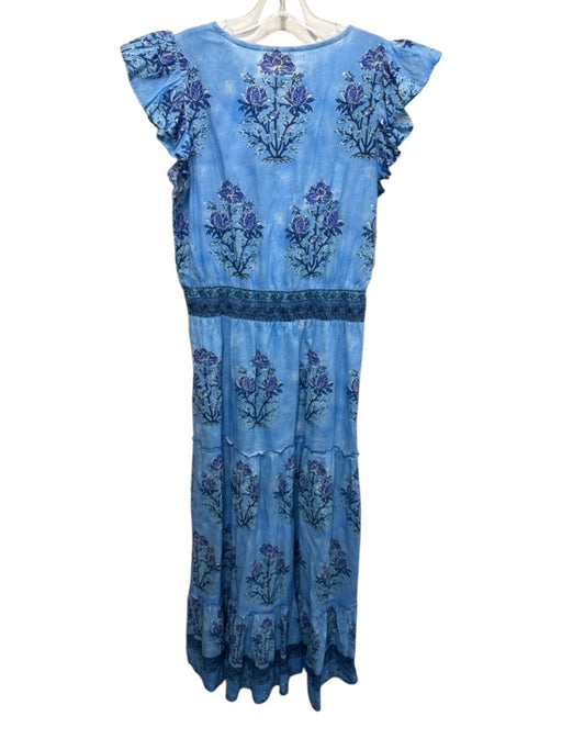 Bindu Size S Blue, Purple, Multi Cotton floral print Cap Sleeve V Neck Dress Blue, Purple, Multi / S
