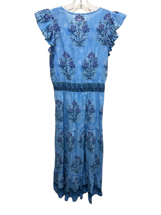 Bindu Size S Blue, Purple, Multi Cotton floral print Cap Sleeve V Neck Dress Blue, Purple, Multi / S
