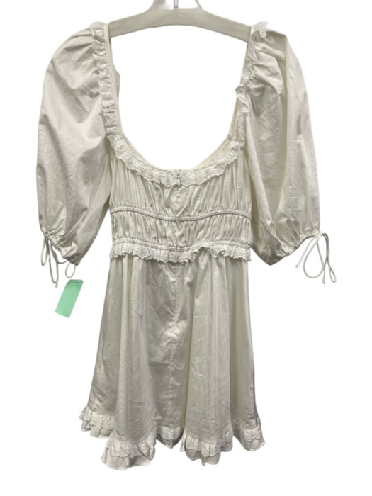 For Love & Lemons Size S White Cotton Blend Eyelet Detail Bow Accent Dress White / S