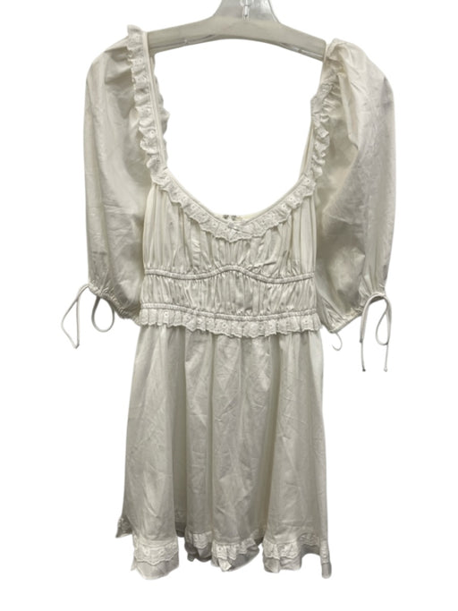 For Love & Lemons Size S White Cotton Blend Eyelet Detail Bow Accent Dress White / S