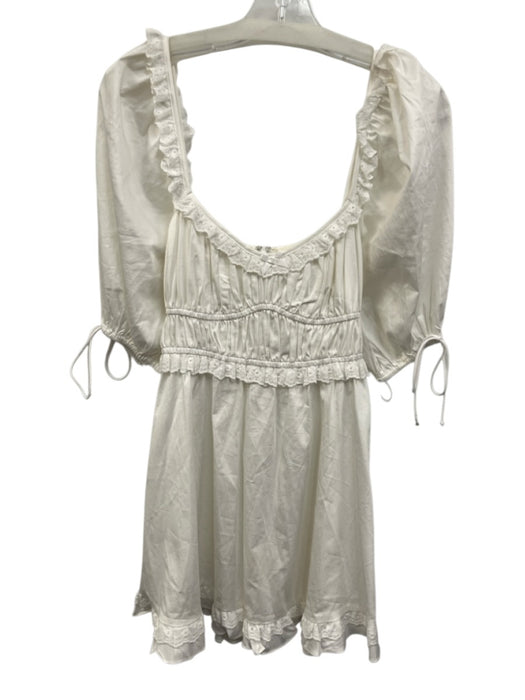 For Love & Lemons Size S White Cotton Blend Eyelet Detail Bow Accent Dress White / S