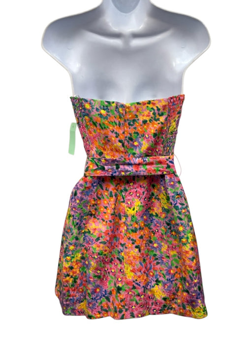 Amanda Uprichard Size S Pink & Multi Viscose Floral Strapless Shirred Back Dress Pink & Multi / S