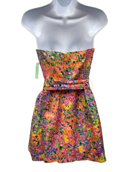 Amanda Uprichard Size S Pink & Multi Viscose Floral Strapless Shirred Back Dress Pink & Multi / S