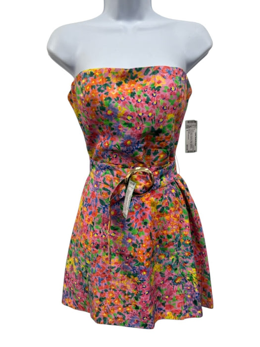 Amanda Uprichard Size S Pink & Multi Viscose Floral Strapless Shirred Back Dress Pink & Multi / S