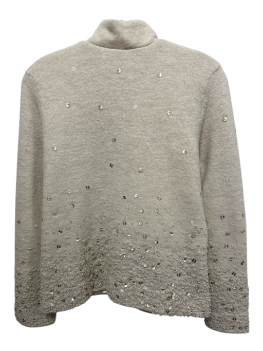 Size M Beige Wool Blend Sequins Stitching Detail Collar Open Front Jacket Beige / M