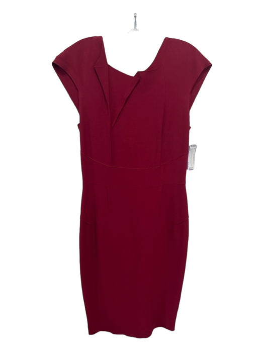 Roland Mouret Size 10 Red Viscose Blend Cap Sleeve Darted Midi Back Zip Dress Red / 10