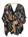 Etro Size Medium Black & Multi Silk Drop Shoulder Tiger & Flowers V Neck Top Black & Multi / Medium