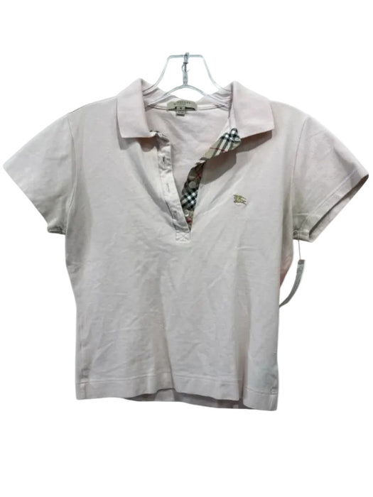 Burberry Size M Baby Pink Cotton Short Sleeve Nova Check Detail Cropped Polo Top Baby Pink / M